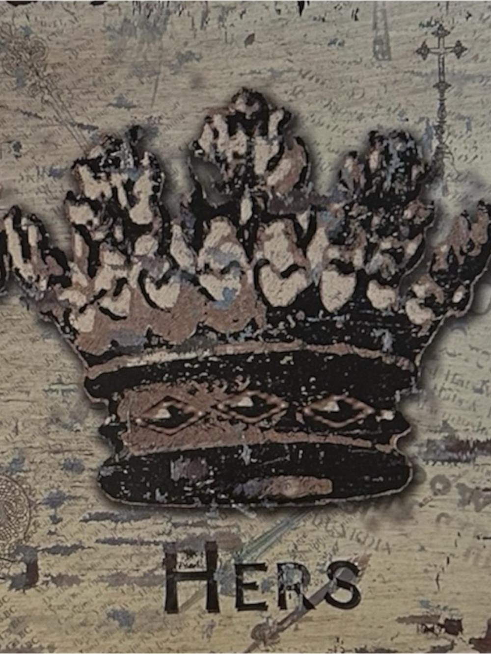 Vintage Looking Crown "Hers" Decorative Wall Plaque Muted Tones Country French - Picture 3 of 6